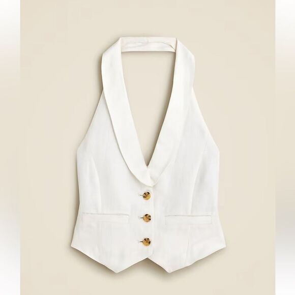 NWT J CREW Open-back vest in linen-cupro blend in white - Picture 4 of 8
